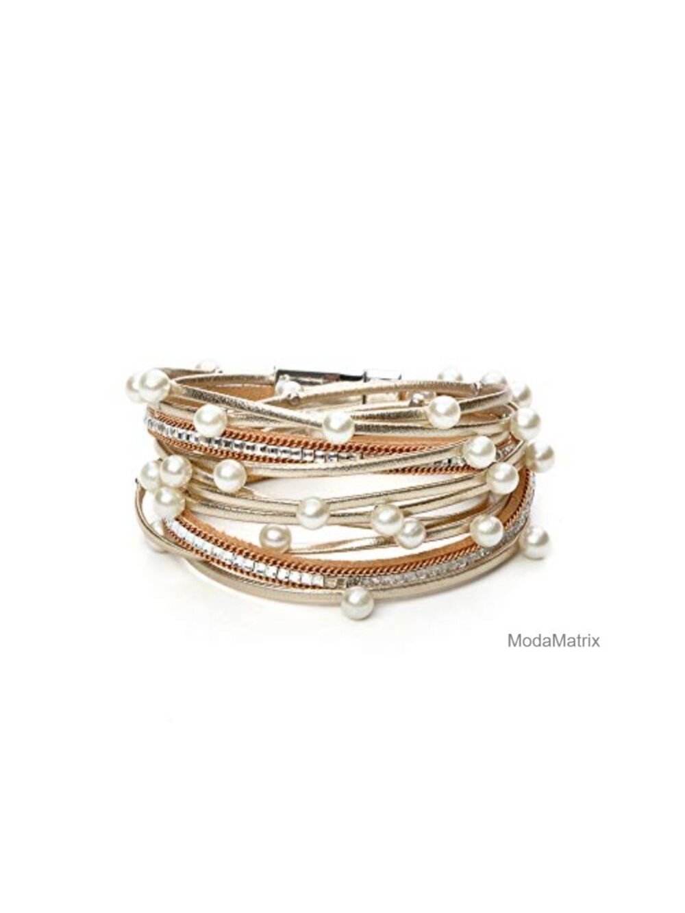 Leather Wrap Multi-Layer Pearl Crystal Bracelet Bangle